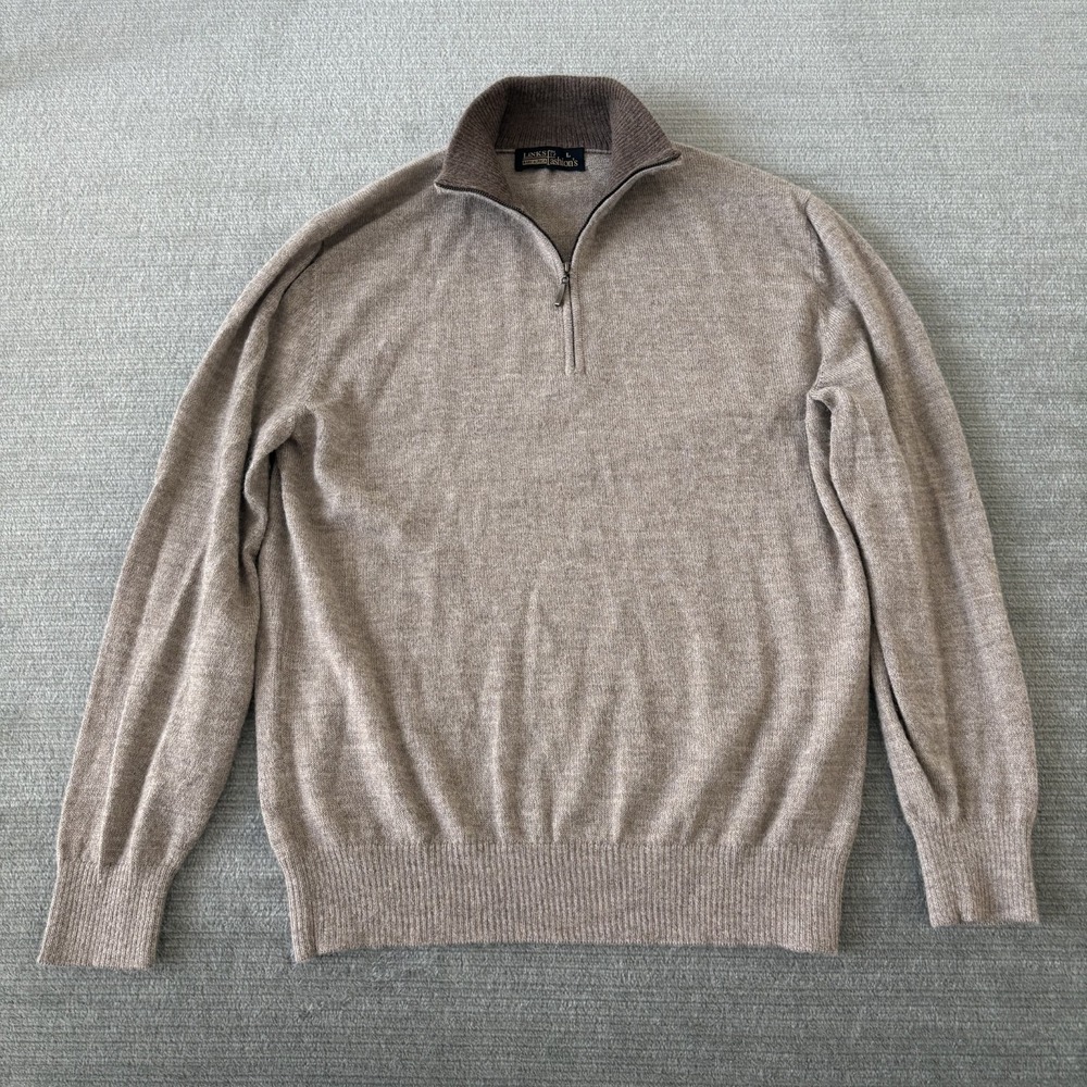 Baby Alpaca Sweater Links Fashions Mens Large Beige 1/4 Zip Turtle Neck Soft